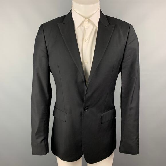 CALVIN KLEIN COLLECTION Size 38 Black Wool / Silk Peak Lapel Sport Coat - Picture 1 of 8